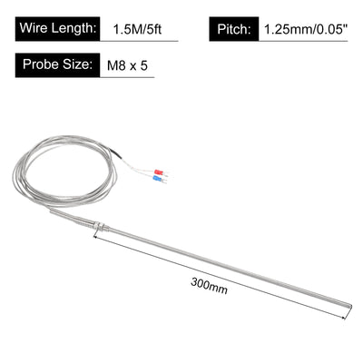Harfington K Type Thermocouple Probe Waterproof Temperature Controller Sensor Stainless Steel 32 to 1112°F (0 to 600°C) 5x300mm 5ft