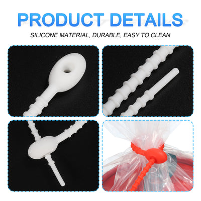 Harfington Reusable Zip Ties, 6 Inch Silicone Ties Bag Clips (White Pack of 20)