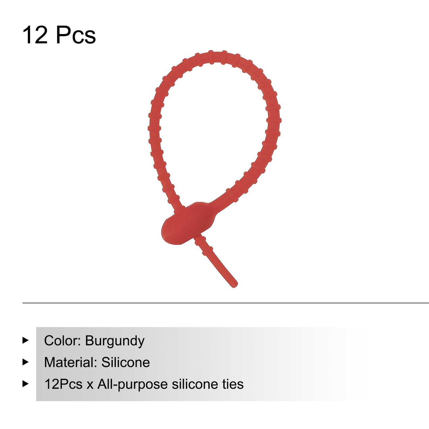 Harfington Reusable Zip Ties, 6 Inch Silicone Ties Bag Clips (Burgundy Pack of 12)