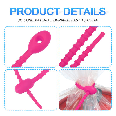 Harfington Reusable Zip Ties, 6 Inch Silicone Ties Bag Clips (Fuchsia Pack of 20)