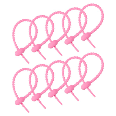 Harfington Reusable Zip Ties, 6 Inch Silicone Ties Bag Clips (Pink Pack of 30)