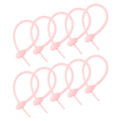 Harfington Reusable Zip Ties, 6 Inch Silicone Ties Bag Clips (Light Pink Pack of 12)