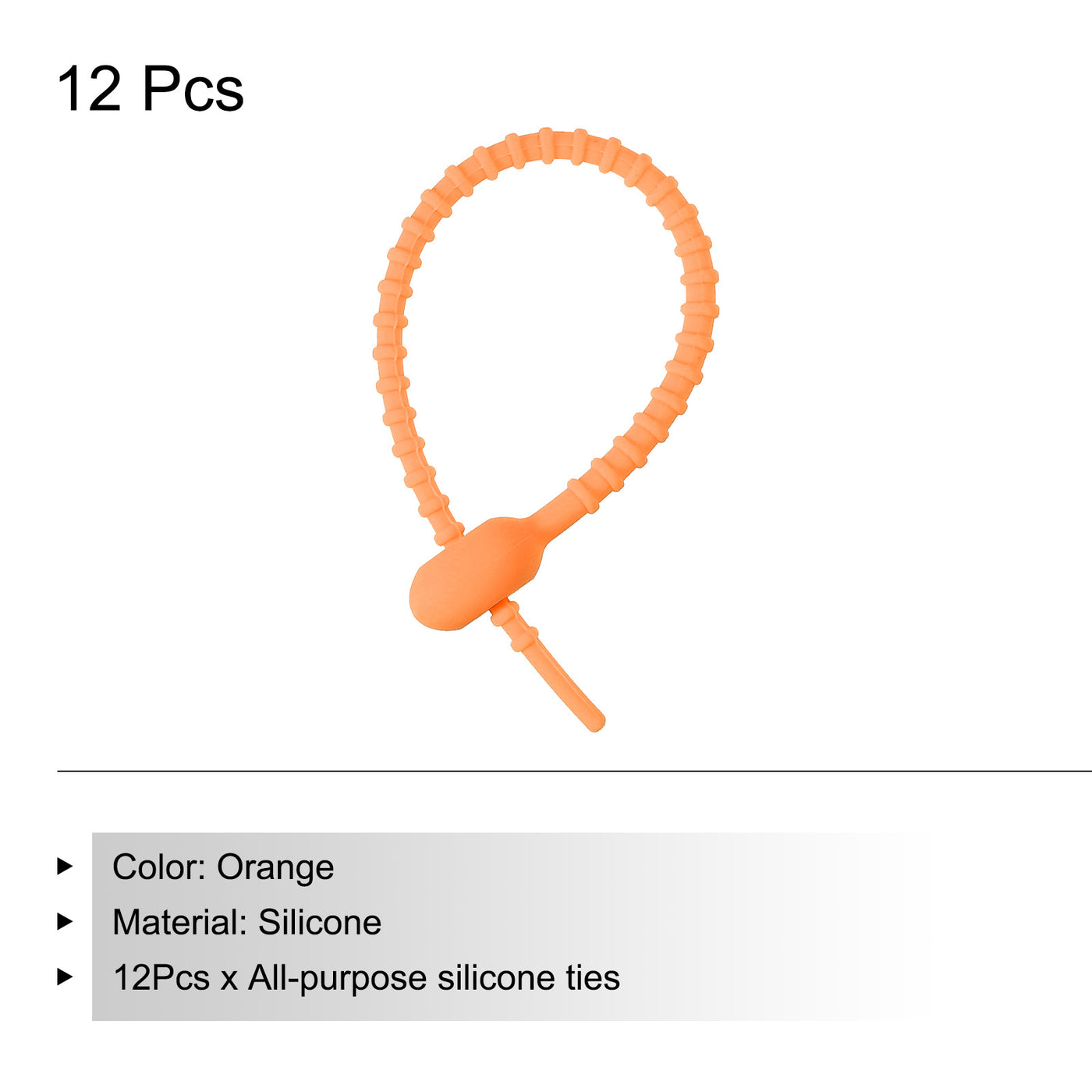 Harfington Reusable Zip Ties, 6 Inch Silicone Ties Bag Clips (Orange Pack of 12)