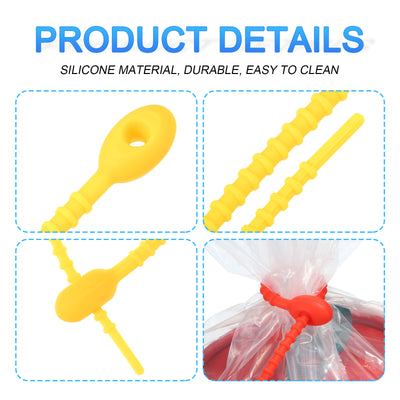 Harfington Reusable Zip Ties, 6 Inch Silicone Ties Bag Clips (Yellow Pack of 12)