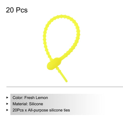 Harfington Reusable Zip Ties, 6 Inch Silicone Ties Bag Clips (Fresh Lemon Pack of 20)