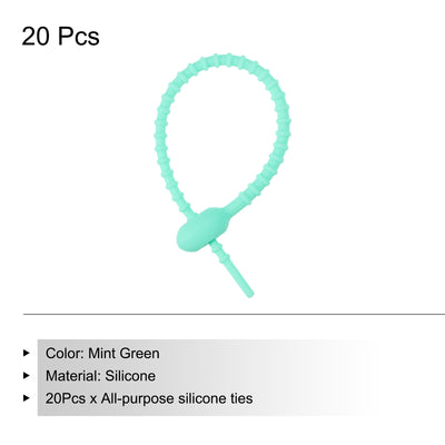 Harfington Reusable Zip Ties, 6 Inch Silicone Ties Bag Clips (Mint Green Pack of 20)