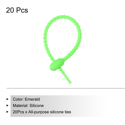 Harfington Reusable Zip Ties, 6 Inch Silicone Ties Bag Clips (Emerald Pack of 20)