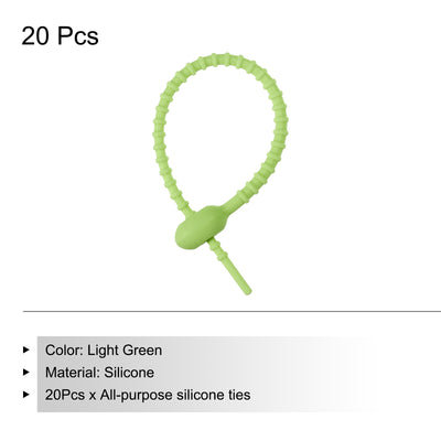Harfington Reusable Zip Ties, 6 Inch Silicone Ties Bag Clips (Light Green Pack of 20)
