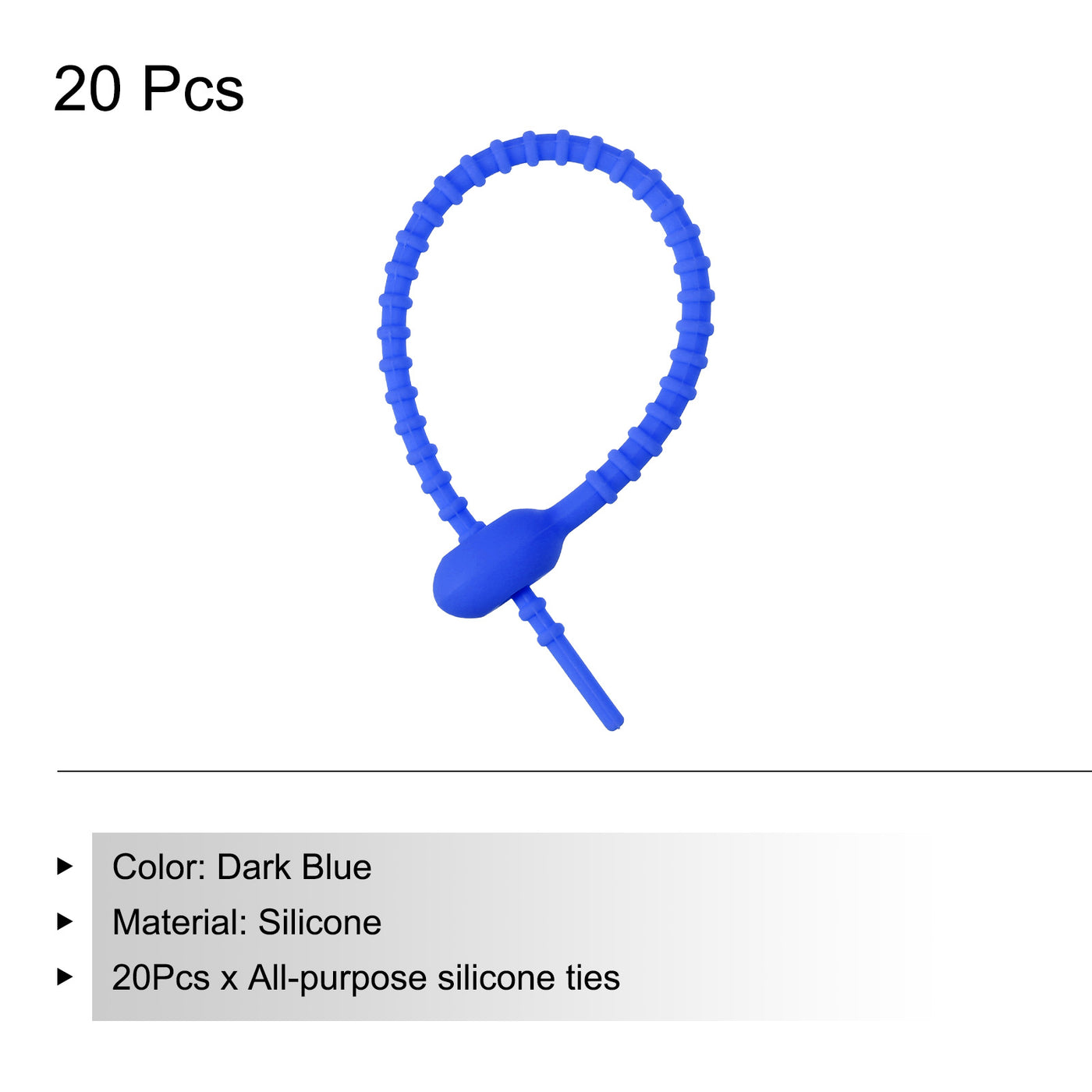 Harfington Reusable Zip Ties, 6 Inch Silicone Ties Bag Clips (Dark Blue Pack of 20)