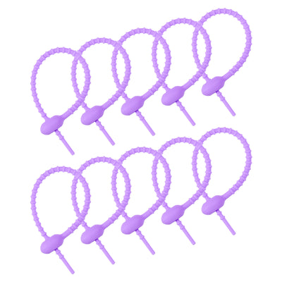 Harfington Reusable Zip Ties, 6 Inch Silicone Ties Bag Clips (Purple Pack of 20)