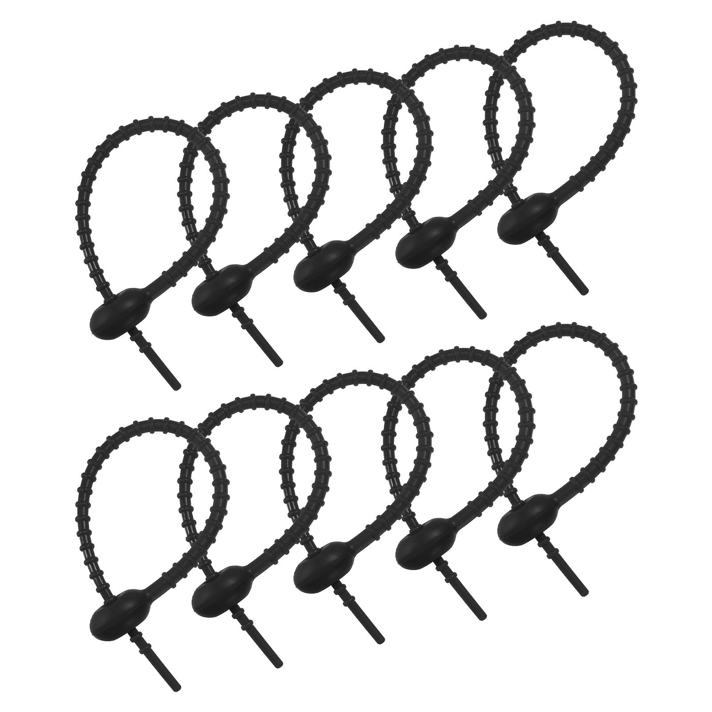 Harfington Reusable Zip Ties, 7 Inch Silicone Ties Bag Clips (Black Pack of 12)