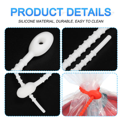 Harfington Reusable Zip Ties, 7 Inch Silicone Ties Bag Clips (White Pack of 12)
