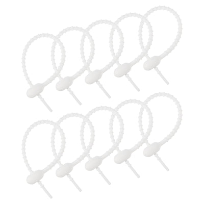 Harfington Reusable Zip Ties, 7 Inch Silicone Ties Bag Clips (White Pack of 12)