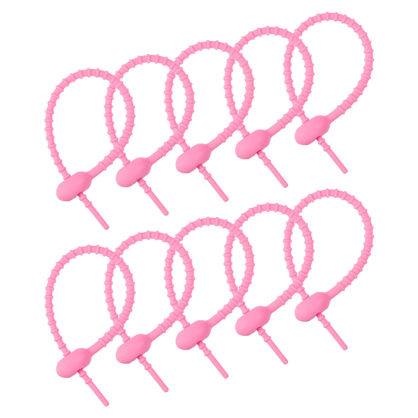 Harfington Reusable Zip Ties, 7 Inch Silicone Ties Bag Clips (Pink Pack of 12)