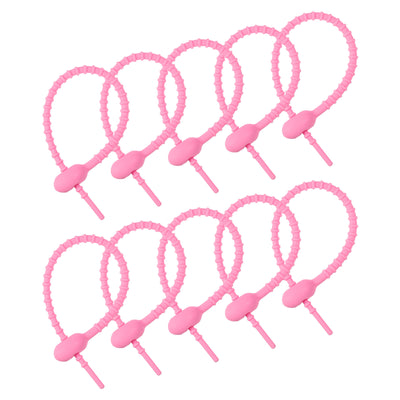 Harfington Reusable Zip Ties, 7 Inch Silicone Ties Bag Clips (Pink Pack of 12)