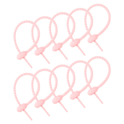 Harfington Reusable Zip Ties, 7 Inch Silicone Ties Bag Clips (Light Pink Pack of 12)
