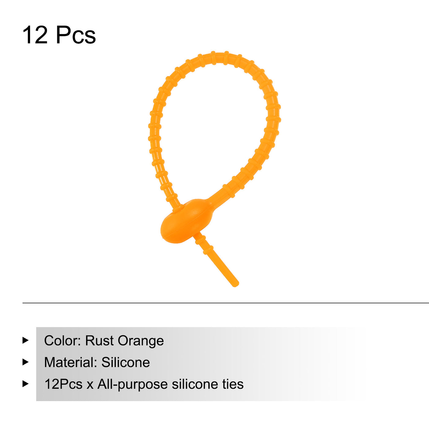 Harfington Reusable Zip Ties, 7 Inch Silicone Ties Bag Clips (Rust Orange Pack of 12)