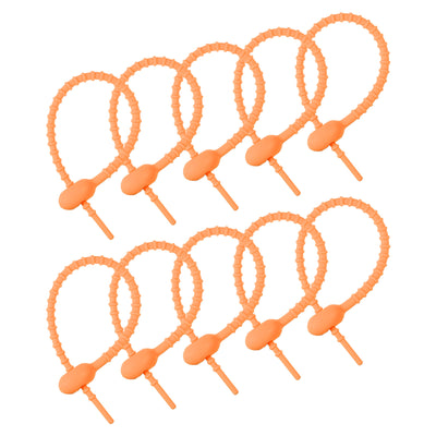 Harfington Reusable Zip Ties, 7 Inch Silicone Ties Bag Clips (Orange Pack of 12)