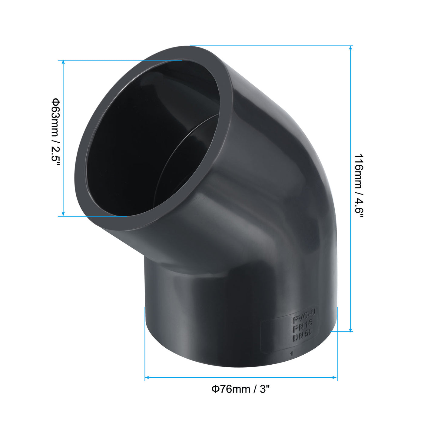 Harfington UPVC Pipe Fitting, 1 Pack 45 Degree Elbow Pipe Adapter 63mm 2" Slip Socket Coupling Connector