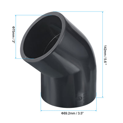 Harfington UPVC Pipe Fitting, 2 Pack 45 Degree Elbow Pipe Adapter 75mm 2-1/2" Slip Socket Coupling Connector