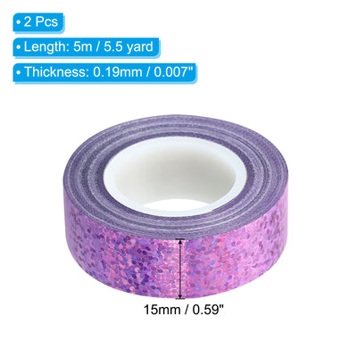 Harfington Sparkle Glitter Tape 15mm x 5m, 2 Pack Art Prism Tapes Self-Adhesive Pink Purple