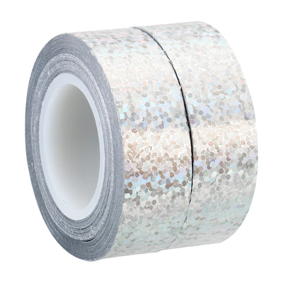 Harfington Sparkle Glitter Tape 15mm x 5m, 2 Pack Art Prism Tapes Self-Adhesive Silver Tone