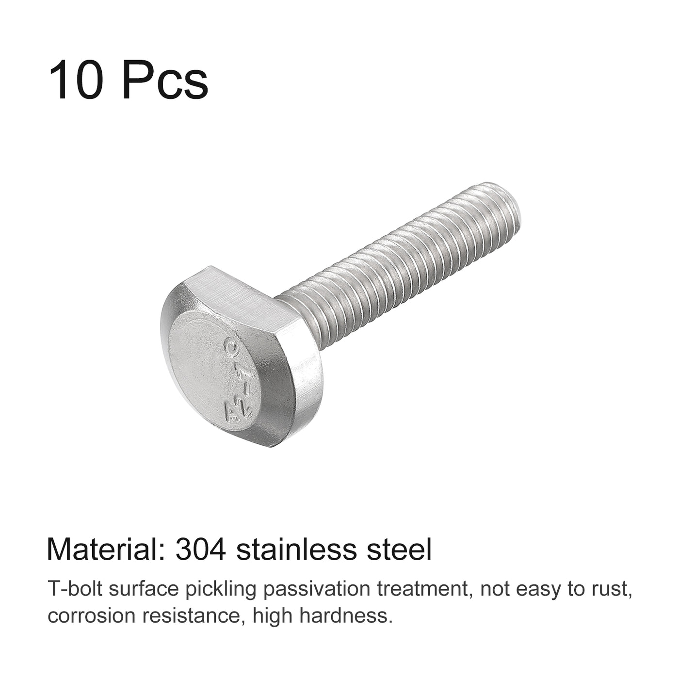 uxcell Uxcell T-Slot Bolts, 10pcs M6x30mm Drop-in Stud Sliding Bolts 304 Stainless Steel