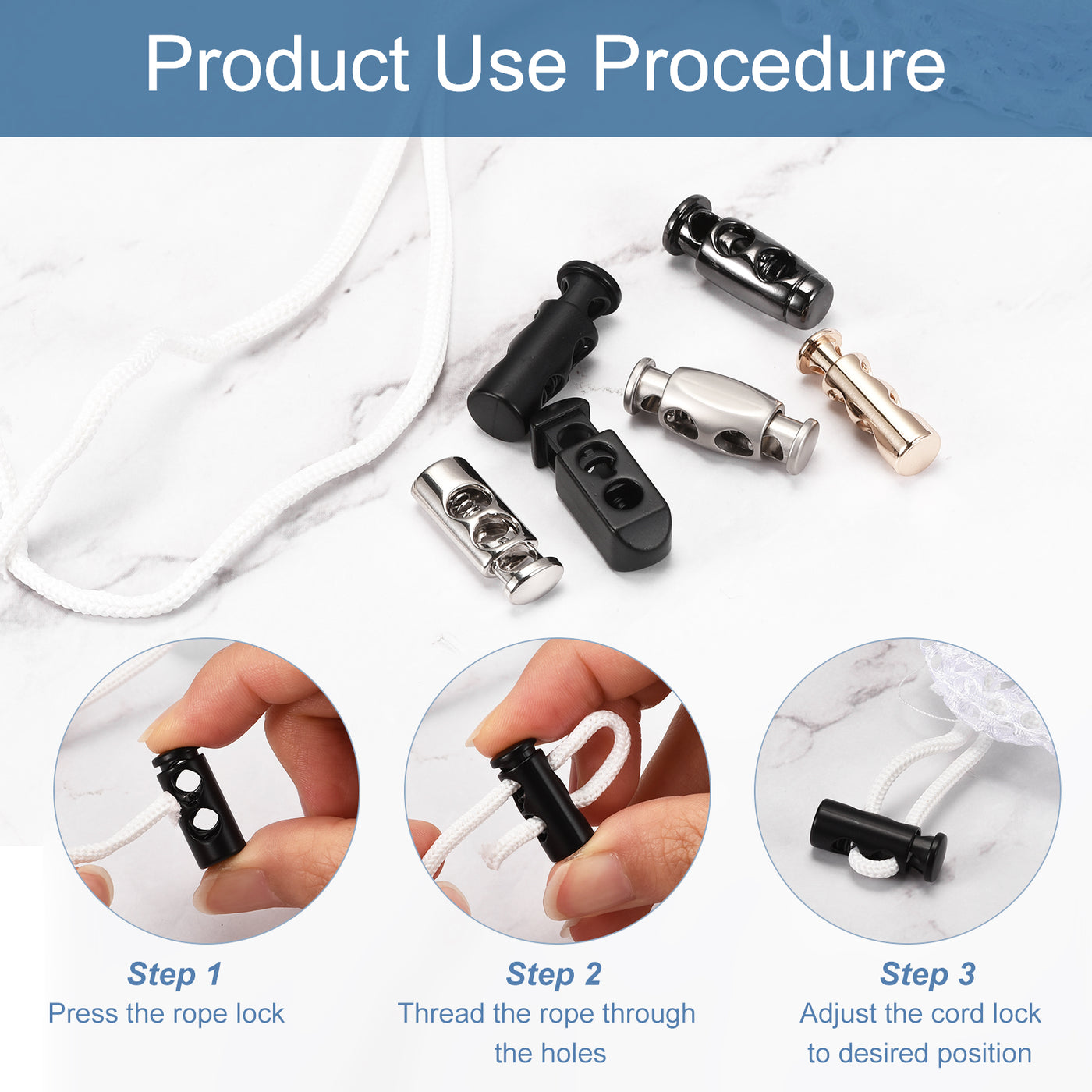 Drawstring Slider Uxcell 20pcs Metal Cord Locks, Double Hole Spring Stop Toggle Stopper ...