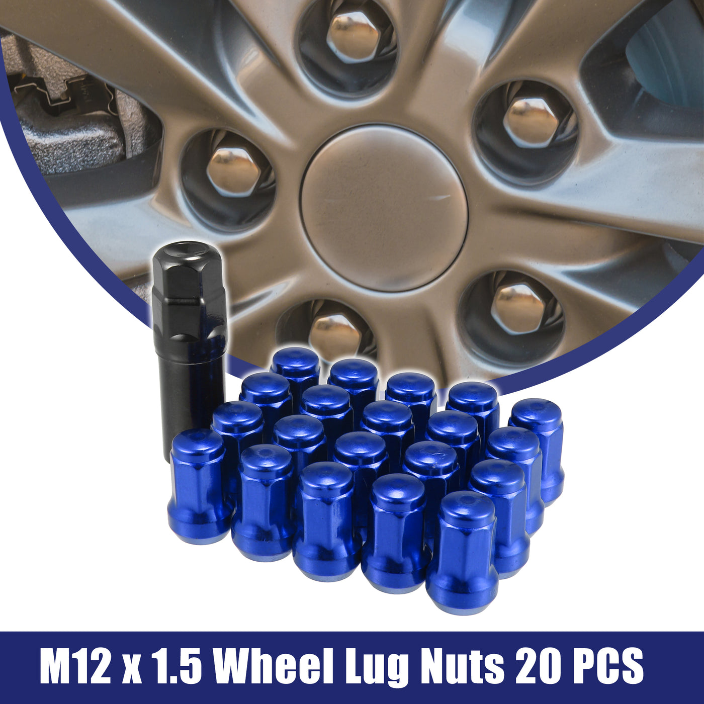 20 Pack Black Tuner Wheel Lock Lug Nuts - 8 Point Key, 12x1.5, Acorn