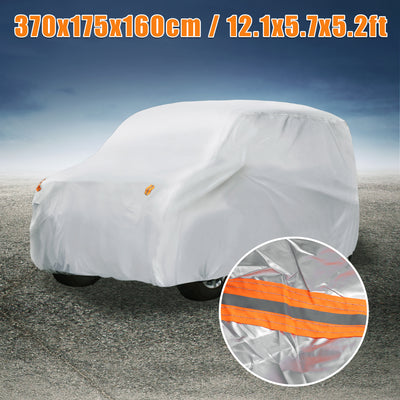 Harfington 370x175x160cm 12.1x5.7x5.2ft Universal Car Cover Outdoor Dustproof All Weather Waterproof Car Protect Silver Tone