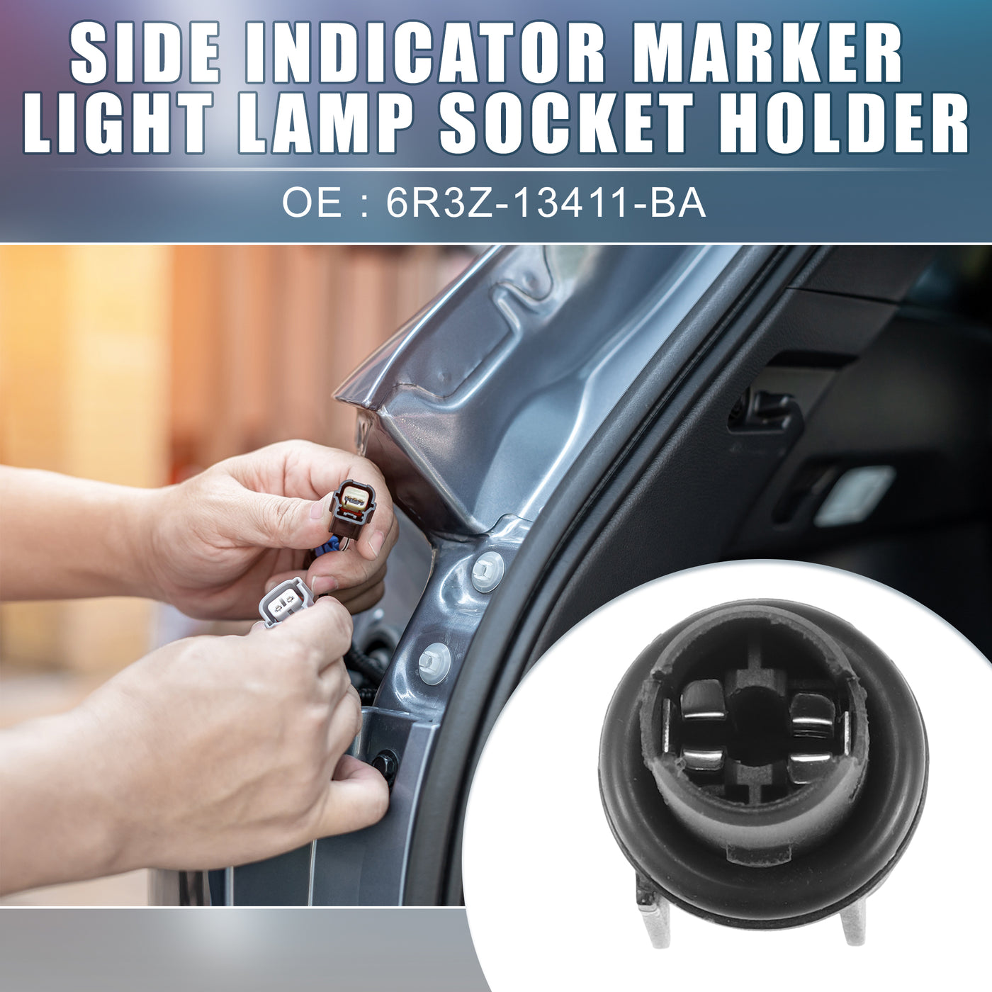 A ABSOPRO Side Indicator Marker Light Lamp Socket Holder 6R3Z-13411-BA for Ford Fiesta 2011-2013 for Ford for Mustang 2005-2021 for Ford for Ranger 2019-2021