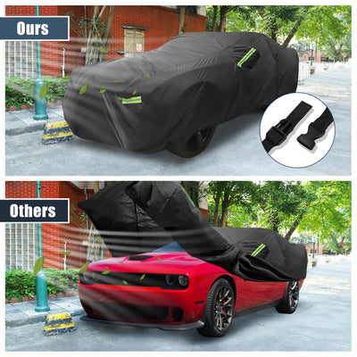 Harfington Waterproof Car Cover for Dodge Challenger SXT, GT, Hellcat, Scat Pack, SE, R/T,  SRT8, T/A 2008-2023 Windproof Rain Sun Protection Outdoor Covers with Zipper Black