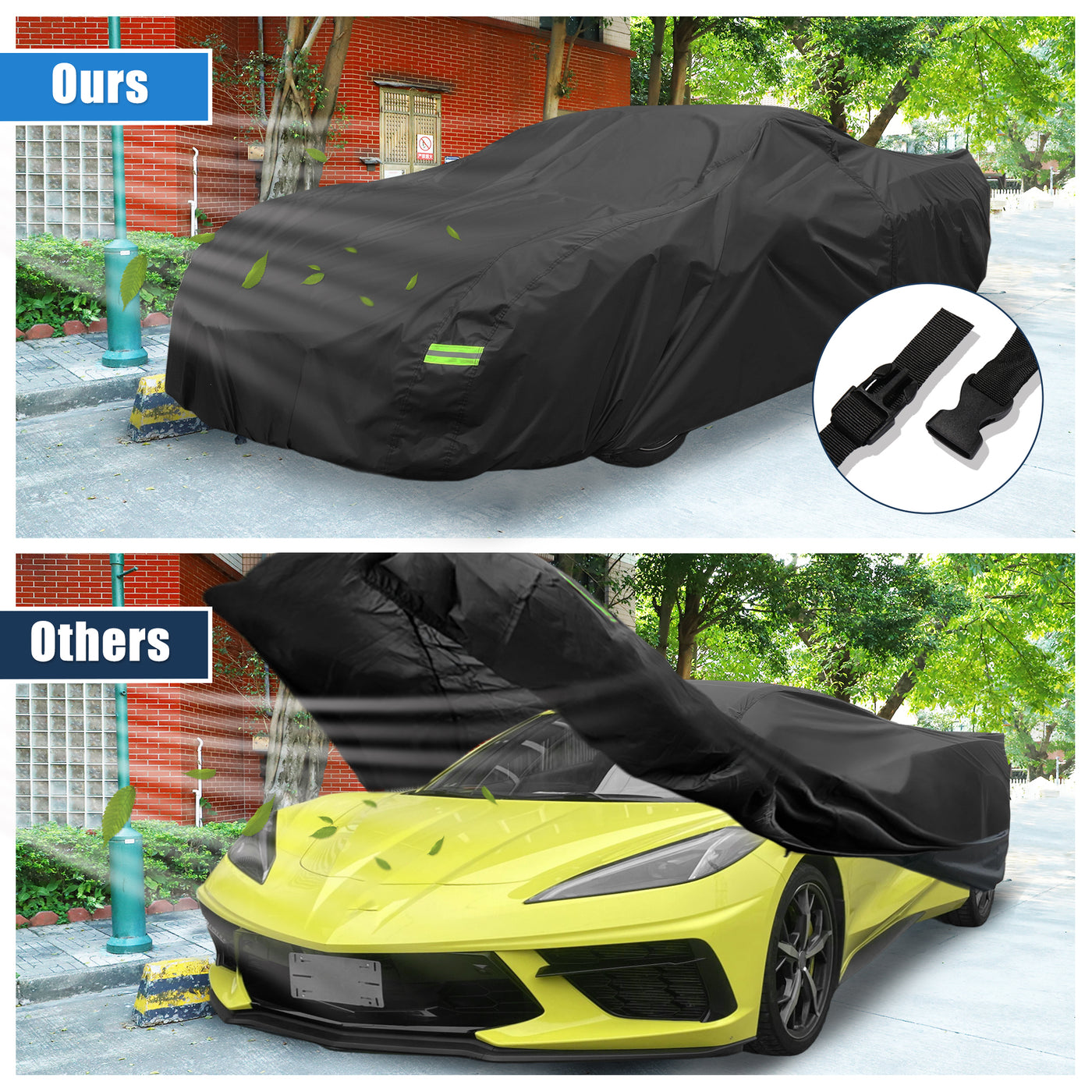 X AUTOHAUX Waterproof Car Cover for Chevrolet Corvette C3 1968-1982 Outdoor Full Car Cover with Zipper Door for Snow Rain Dust All Weather Protection Black