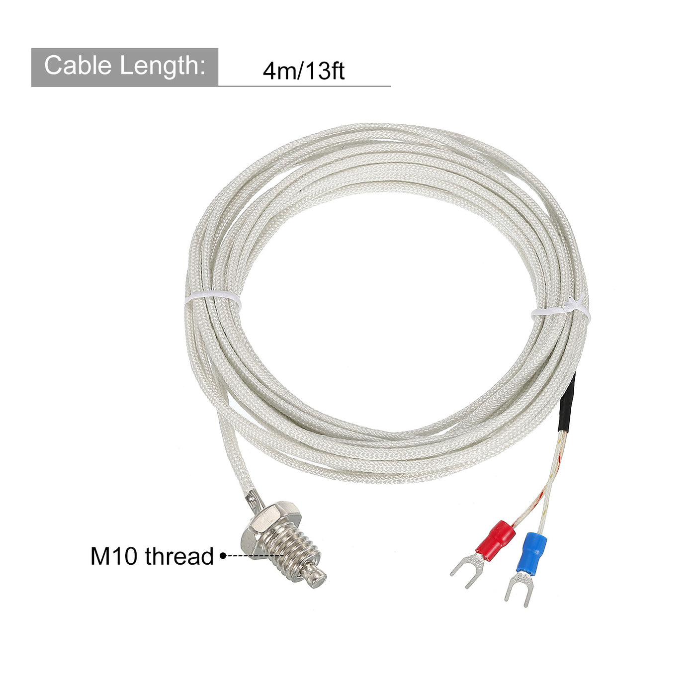 Harfington Temperature Sensor M10 Screw Temperature Probes Thermocouple E Type 13ft Insulated Wire 0 to 400°C(32 to 752°F)