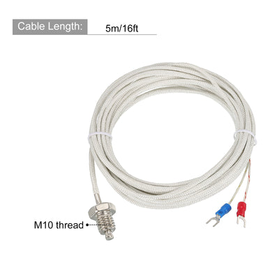 Harfington Temperature Sensor M10 Screw Temperature Probes Thermocouple E Type 16ft Insulated Wire 0 to 400°C(32 to 752°F)