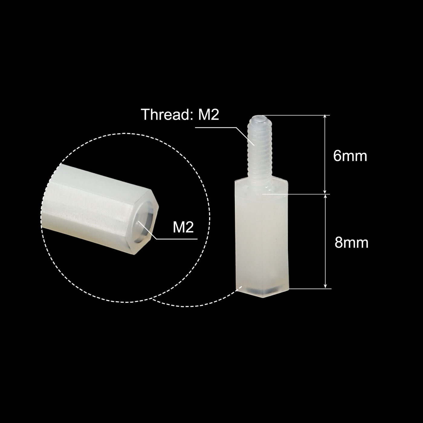 M2x8+6mm Male Female Standoff, 50Pcs Nylon Screws Hex Spacer with 50Pcs ...