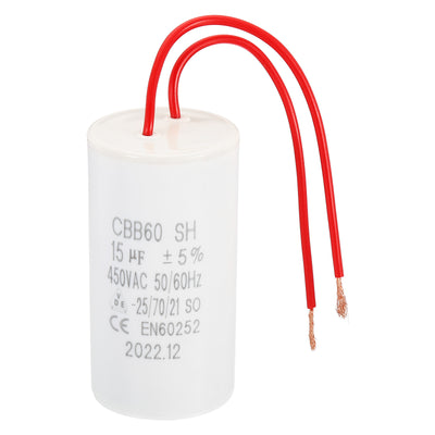 Harfington CBB60 15uF Running Capacitor,AC 450V 50/60Hz with 2 Wires 12cm for Water Pump