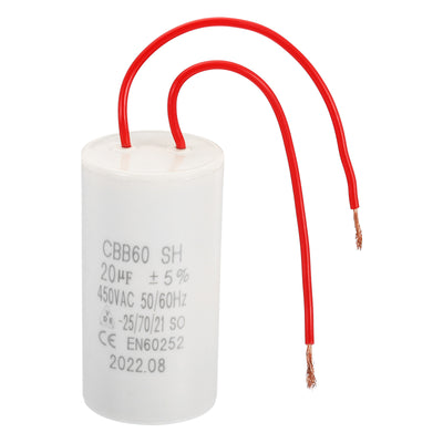 Harfington CBB60 20uF Running Capacitor,AC 450V 50/60Hz with 2 Wires 12cm for Water Pump