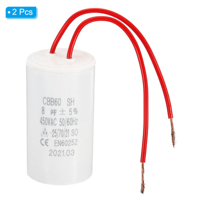 Harfington CBB60 8uF Running Capacitor,2Pcs AC450V 50/60Hz with 2 Wires 12cm for Water Pump