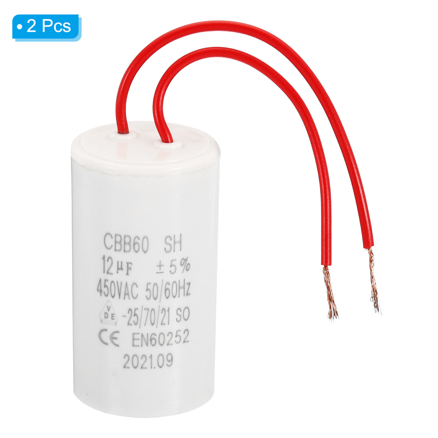 Harfington CBB60 12uF Run Capacitor,2Pcs AC450V 50/60Hz with 2 Wires 12cm for Water Pump