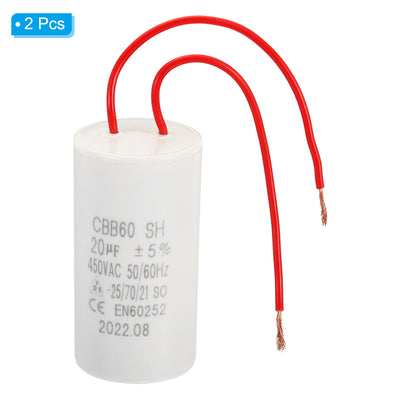 Harfington CBB60 20uF Run Capacitor,2Pcs AC450V 50/60Hz with 2 Wires 12cm for Water Pump
