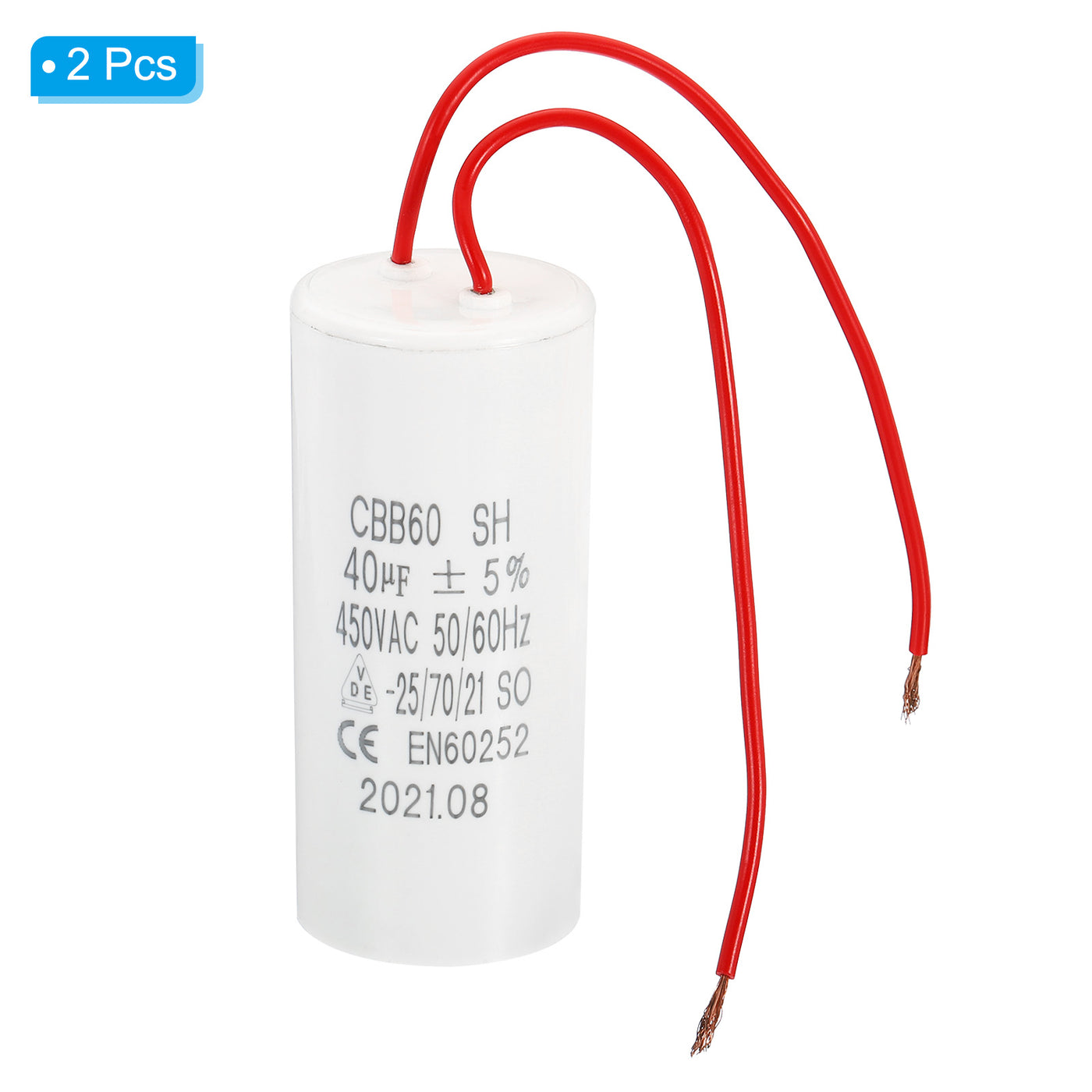 Harfington CBB60 40uF Run Capacitor,2Pcs AC450V 50/60Hz with 2 Wires 16cm for Water Pump