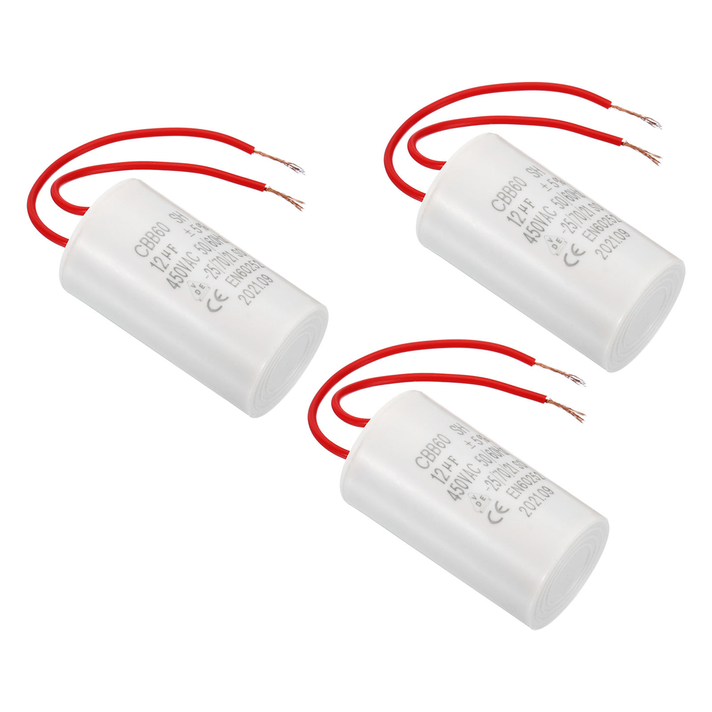 Harfington CBB60 12uF Run Capacitor,3Pcs AC450V 50/60Hz with 2 Wires 12cm for Water Pump