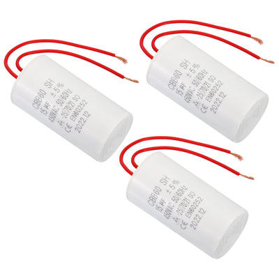 Harfington CBB60 15uF Run Capacitor,3Pcs AC450V 50/60Hz with 2 Wires 12cm for Water Pump