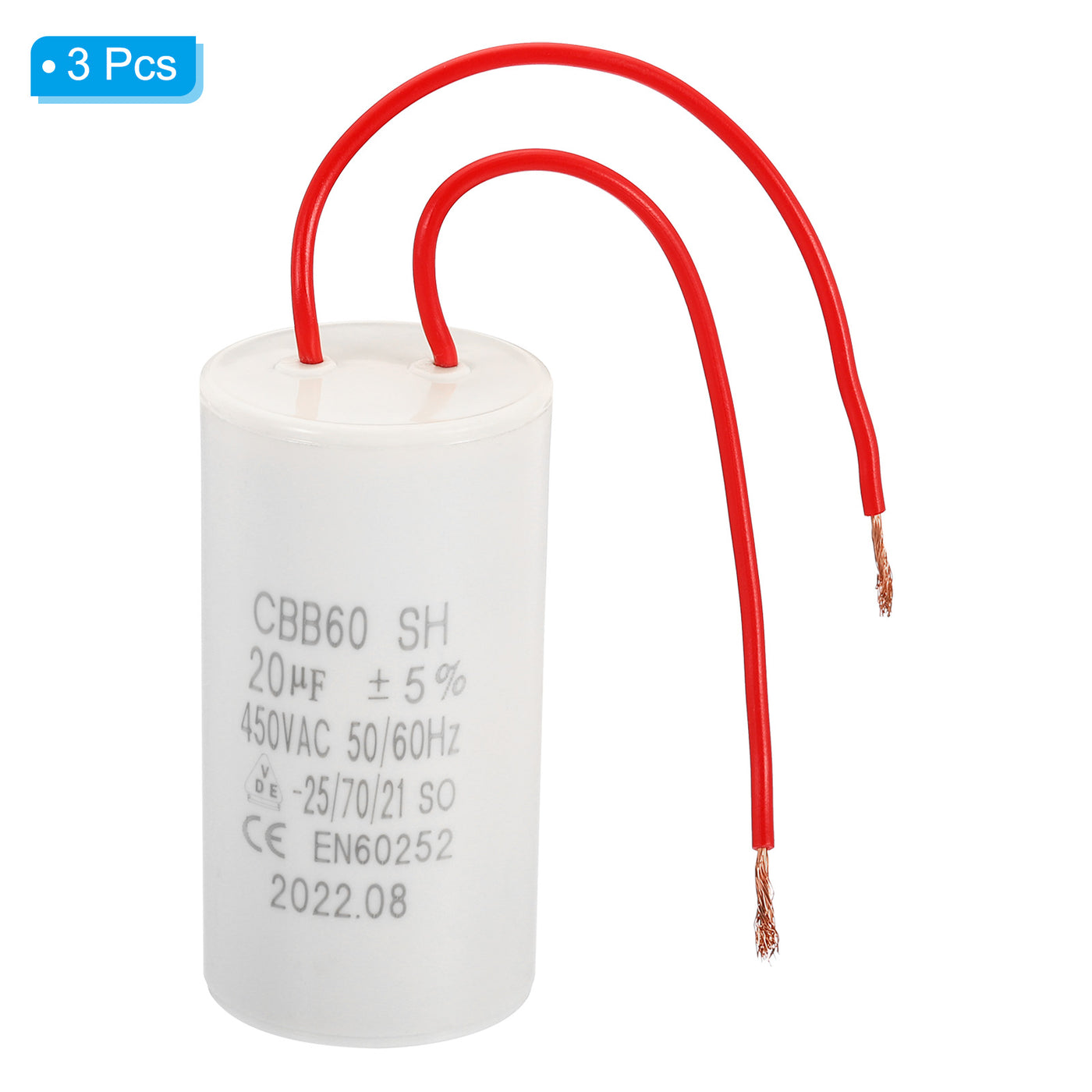 Harfington CBB60 20uF Run Capacitor,3Pcs AC450V 50/60Hz with 2 Wires 12cm for Water Pump