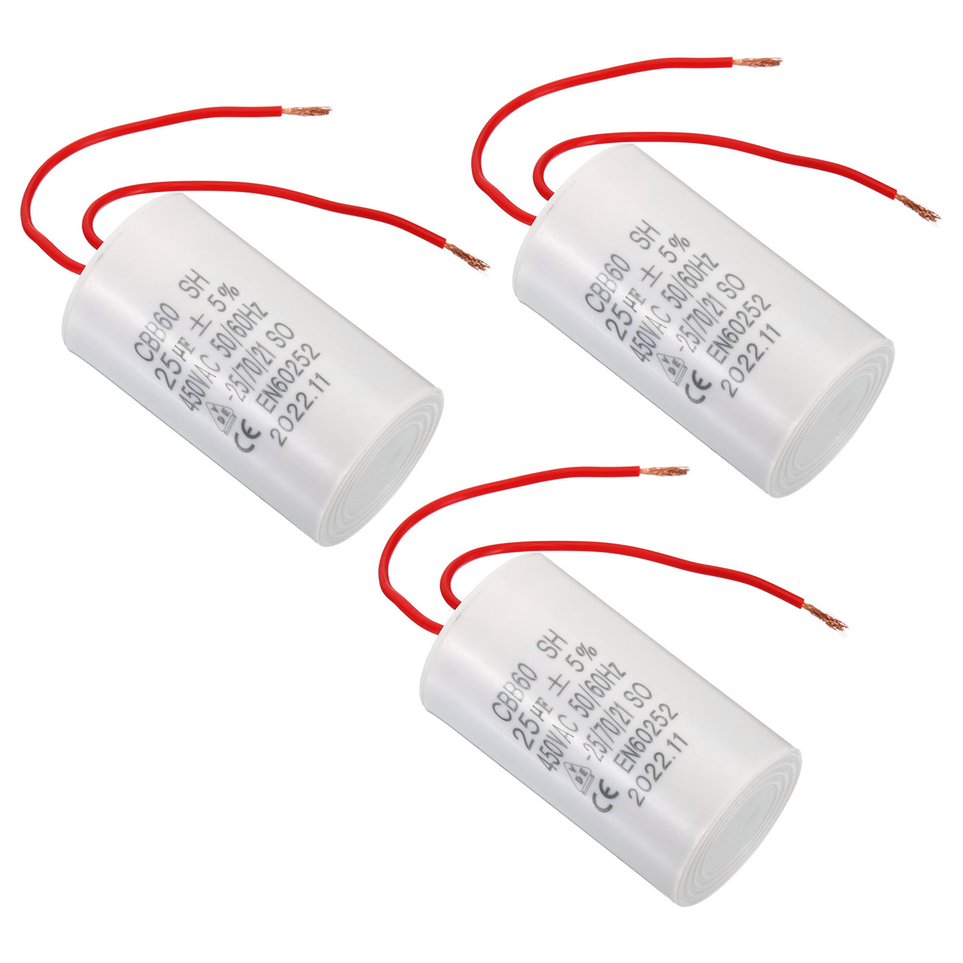 Harfington CBB60 25uF Run Capacitor,3Pcs AC450V 50/60Hz with 2 Wires 12cm for Water Pump