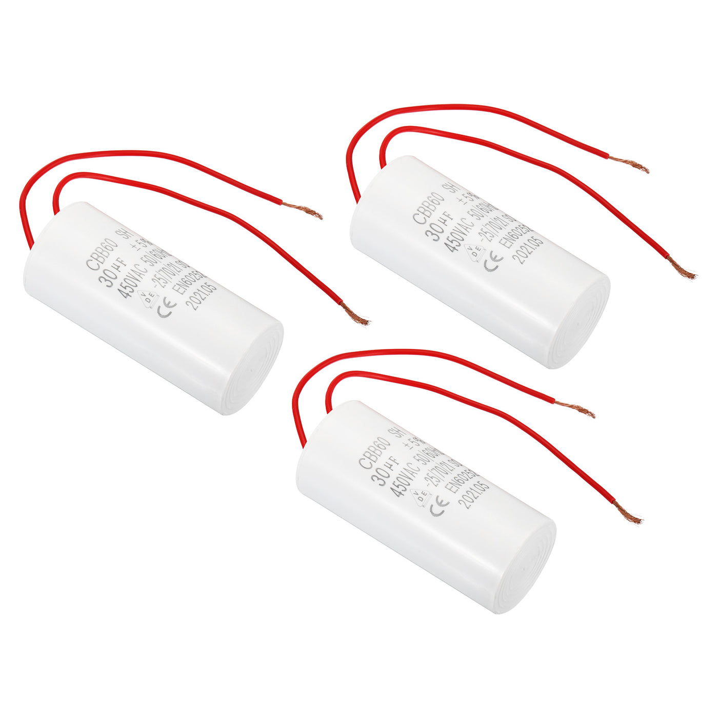Harfington CBB60 30uF Run Capacitor,3Pcs AC450V 50/60Hz with 2 Wires 13cm for Water Pump