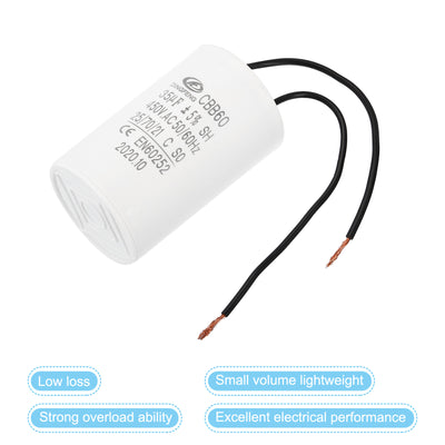 Harfington CBB60 35uF Run Capacitor,3Pcs AC450V 50/60Hz with 2 Wires 12cm for Water Pump