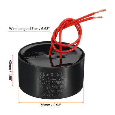 Harfington CBB60 35uf Running Capacitor,AC 450V 50/60Hz with 2 Red Wires 17cm for Water Pump