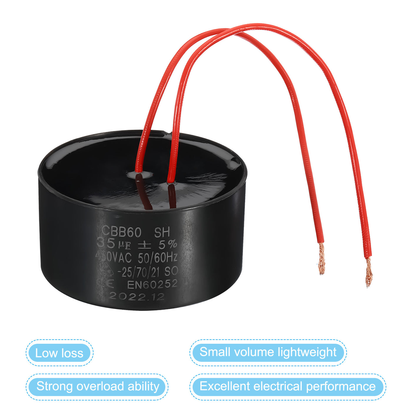 Harfington CBB60 35uf Running Capacitor,AC 450V 50/60Hz with 2 Red Wires 17cm for Water Pump